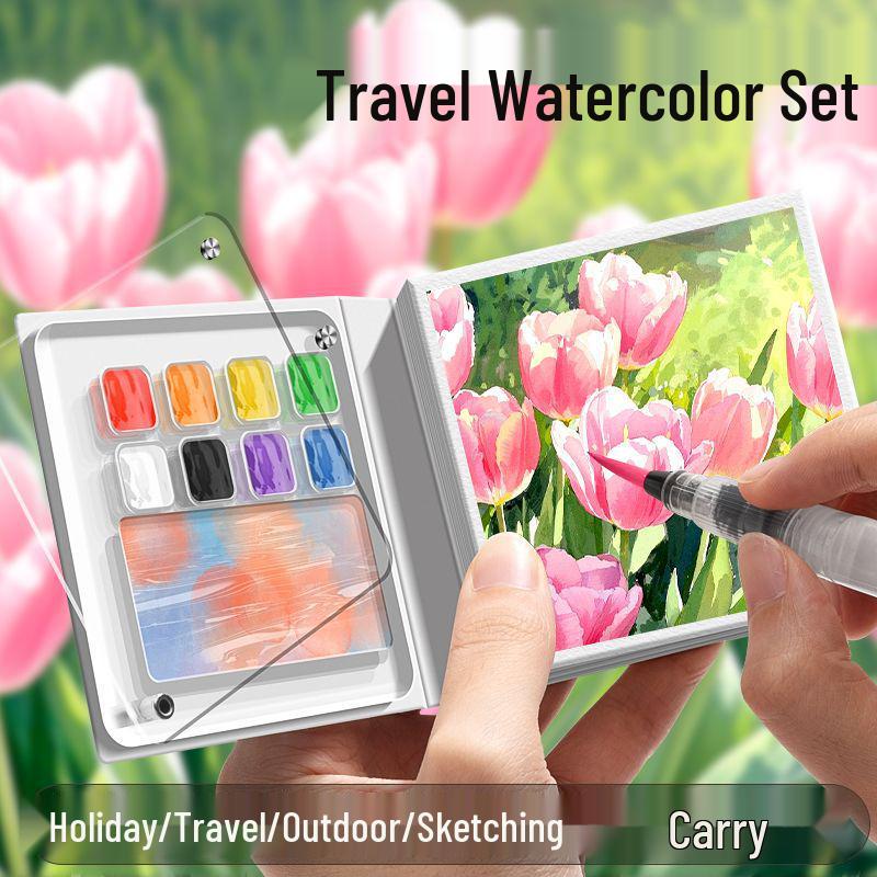 Portable Mini Watercolor & Acrylic Painting Easel Set with Sketchbook