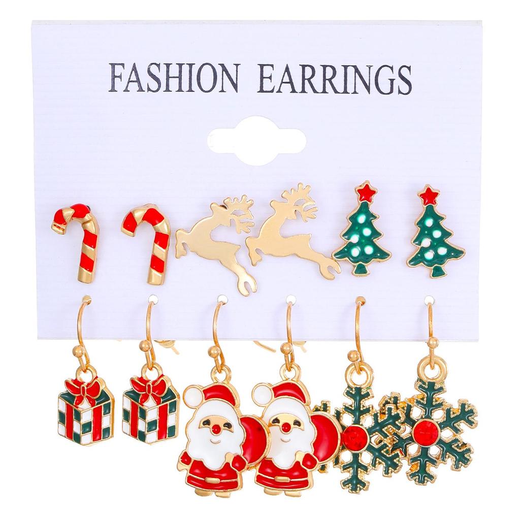 Eur-Am Christmas Earring Set: Creative Snowman, Snowflake, Reindeer & Tree Studs & Dangles