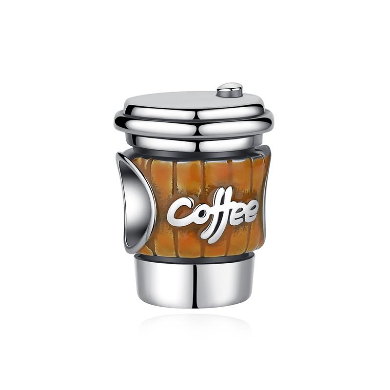 Original 925 Sterling koppar Berlocker Fotboll Fotboll Kärlek Kaffe Pärlor Passar Märkesarmband Halsband DIY Zirkon För Kvinnor