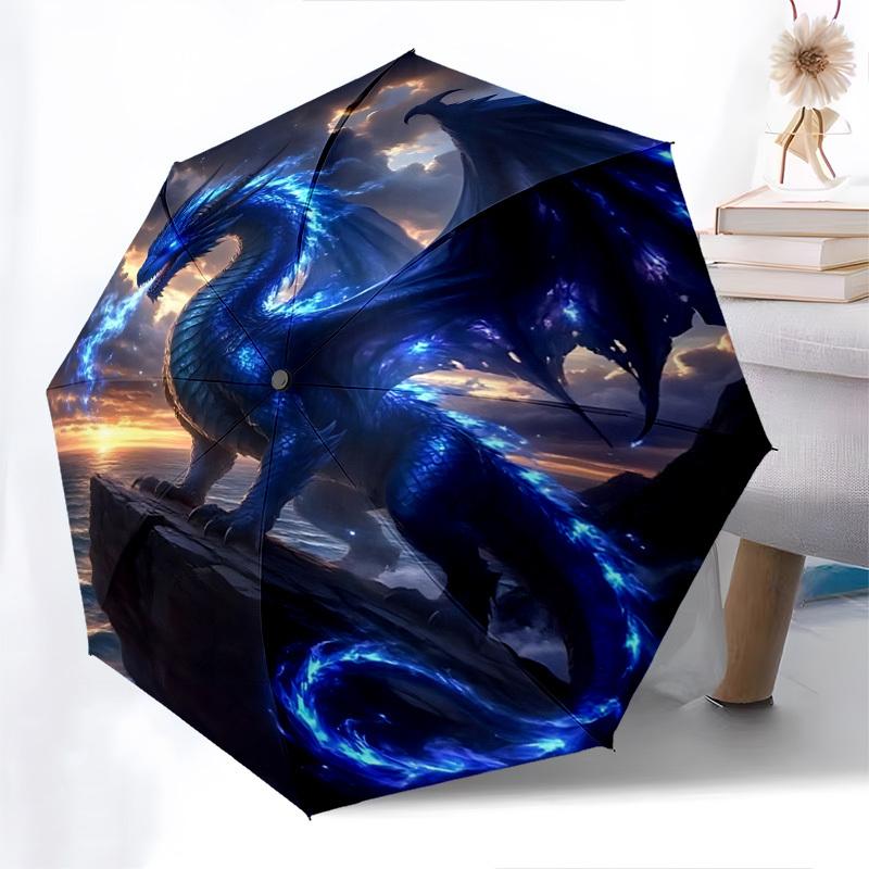 Dragon, FantasyThemed Automatic Opening and Closing Umbrella 8 Ribs, Suitable for Leisure and Going Out, Outdoor Accessory, Gothic Style,