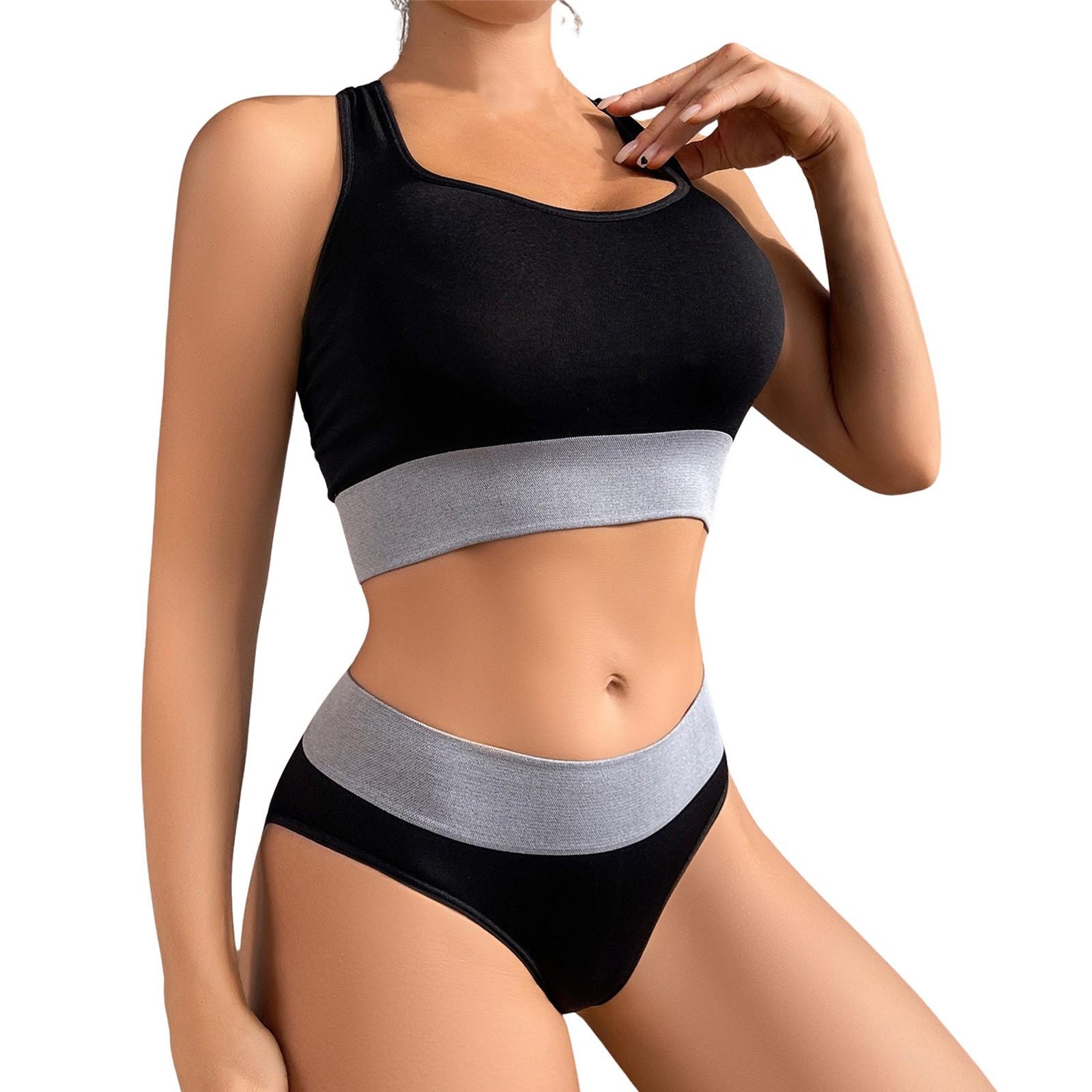 

Женский бесшовный комплект бюстгальтера для спорта и отдыха, бесшовный комплект в цветных блоках M чёрный