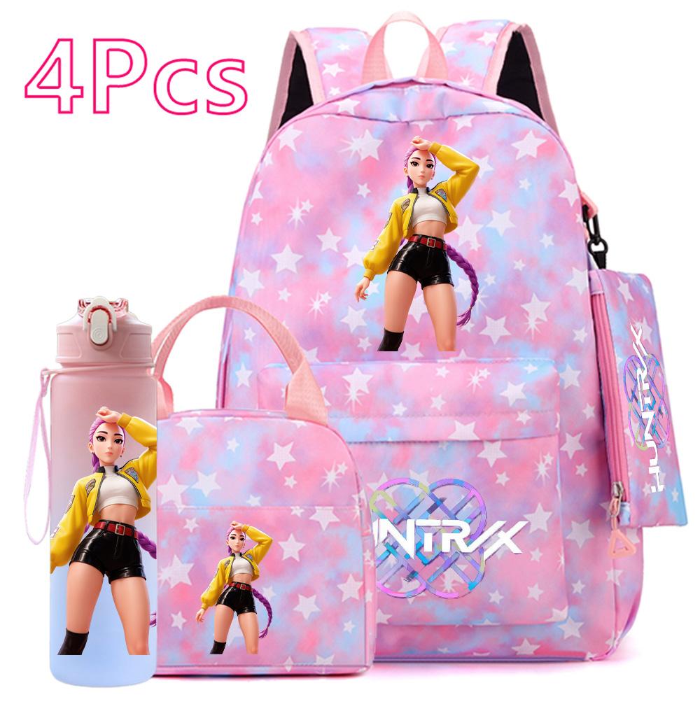 4Pcs/set Anime Cute Printed Backpack Large Capacity Bookbag HandBag Case Bag with 750ml Water Bottler Boy Girl SchoolBag Waterproof Mochila