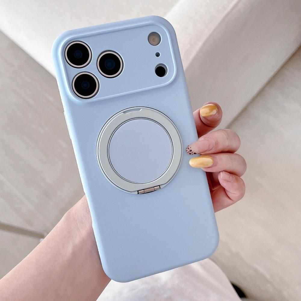 Original Liquid Silicone Phone Case For iPhone 17 16 15 14 Pro Max 17Pro 16Pro Air 360°Rotate Stand Holder Soft Shockproof Cover