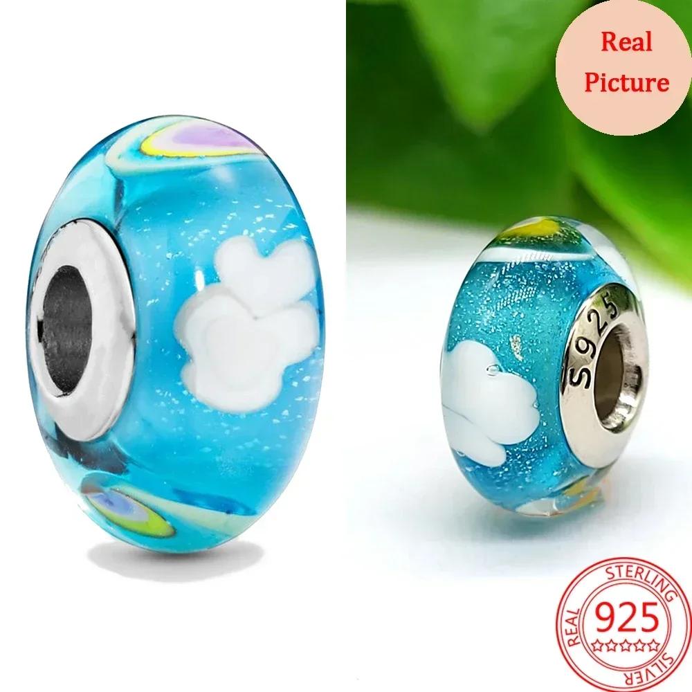 Perles en Verre de Murano Colorées Breloque Vague en Verre Perles en Verre Ondulé Charms S'adaptent aux Bracelets de Marque Bijoux en Cuivre pour Femmes Cadeau