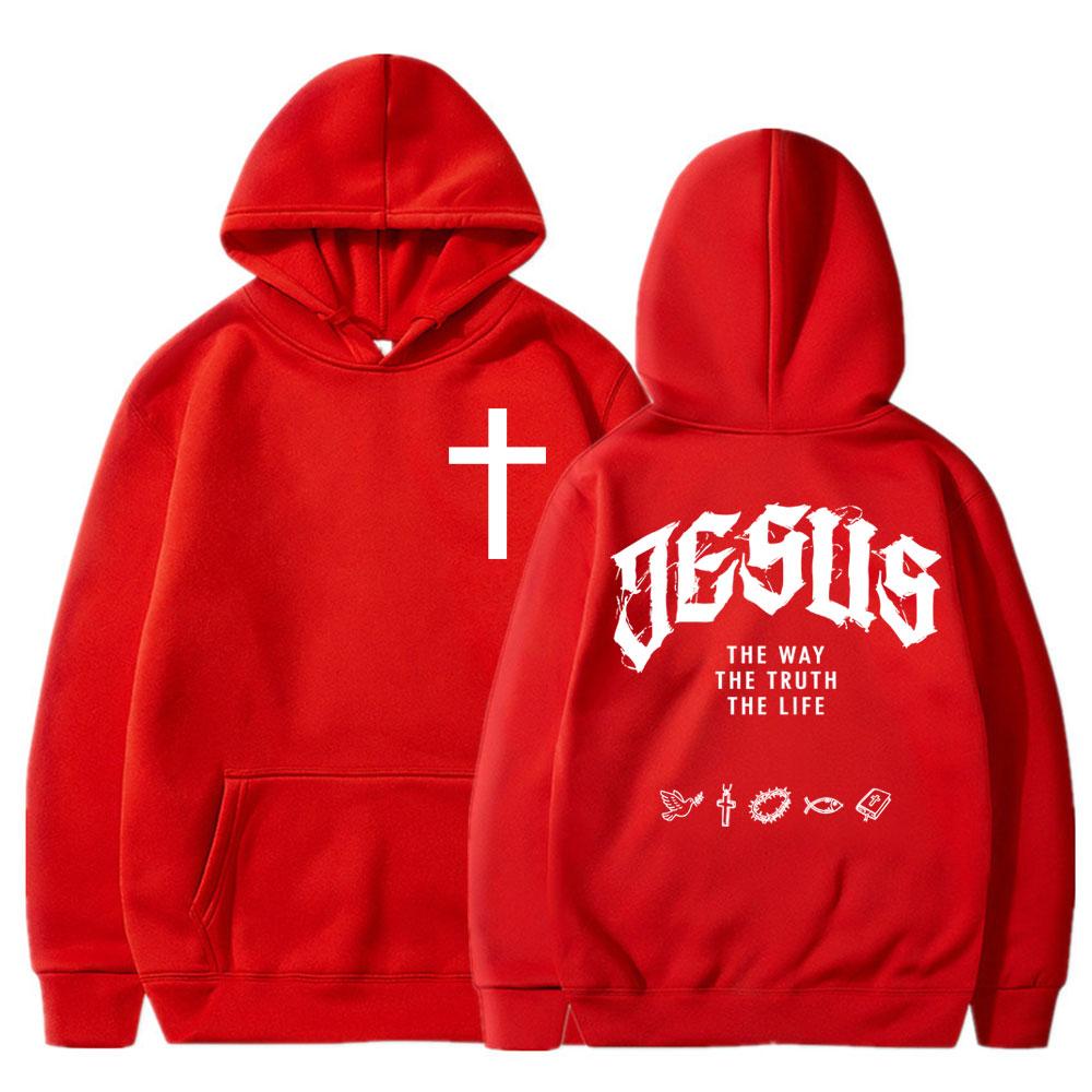 Jesus The Way The Truth The Life Christian Religious Hoodies Men's Fashion Retro Sweatshirt Oversized Long Sleeve