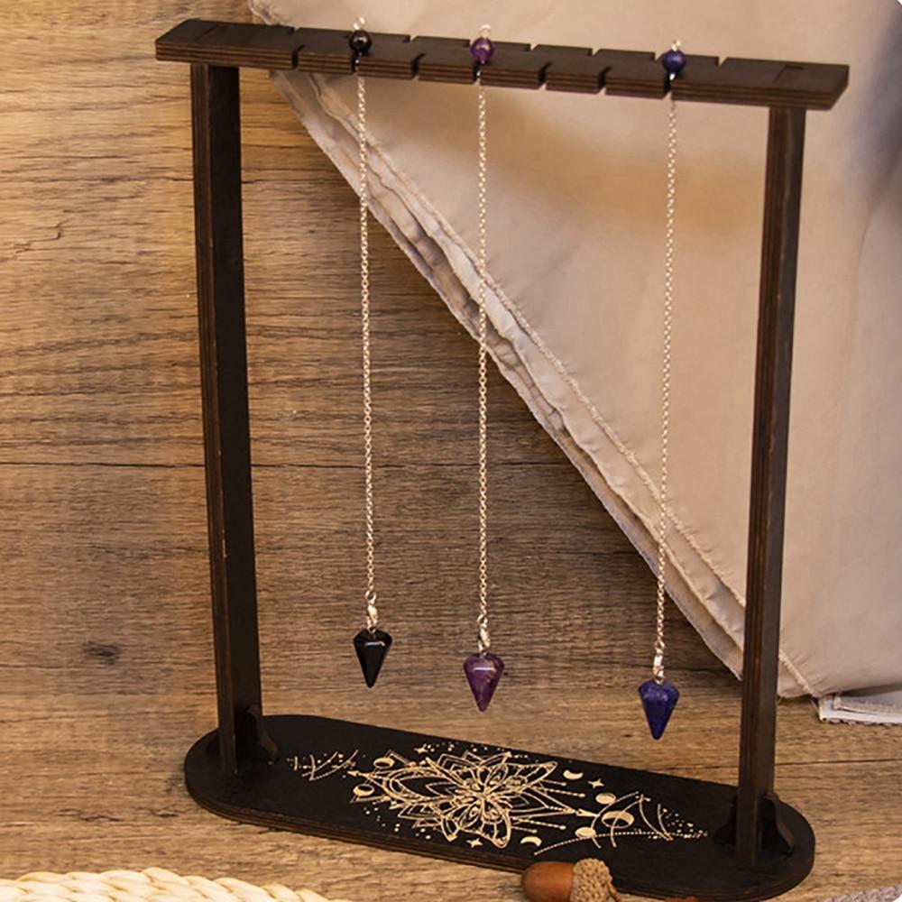 Wood Witch Rock Stone Stand Black Pendulum Crystal Display Holder Moon Phase Wiccan Supplies Incense Rack For Witchcraft Gift