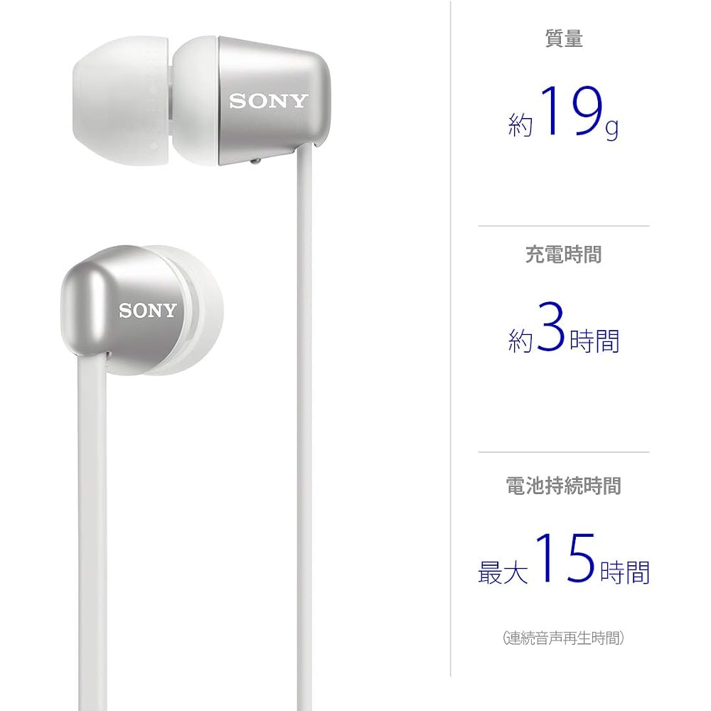 Sony WI-C310 Wireless Earphones Bluetooth 15-Hour Battery Life Microphone Flat Cable White