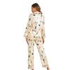 Herbst Hauskleidung Langärmlige Hosen Pyjama-Set Satin Bedruckte Nachtwäsche Locker Lässig Schlafbekleidung Damen Sexy Revers Loungewear