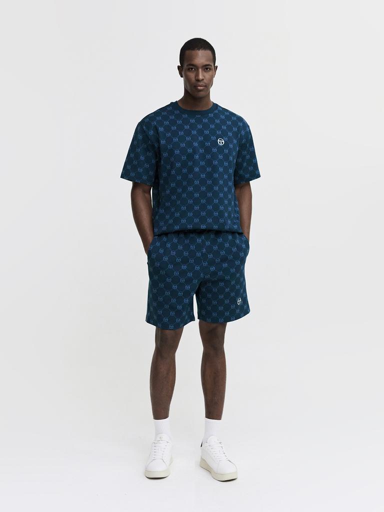 SERGIO TACCHINI M Monogram Jacquard Two-Tone Round Neck Short Sleeve T-Shirt