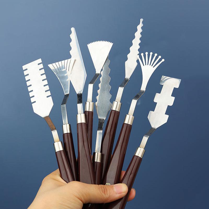 Special-Shaped Mahogany Handle Stainless Steel Spatula Kit Palette Gouache