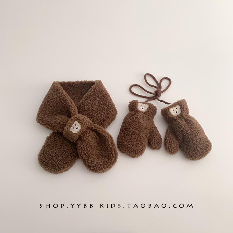 

Ins корейский милый маленький медведь детский шарф перчатки детский осенне-зимний мальчиков и девочек теплый шейный шарф плюс бархатный шейный платок