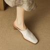 Fashion 2025 Fashion Covered Toe Genuine Leather Slippers Women Thick Heels Casual Mules Summer Daily Walk Sheepskin Leather Slippers