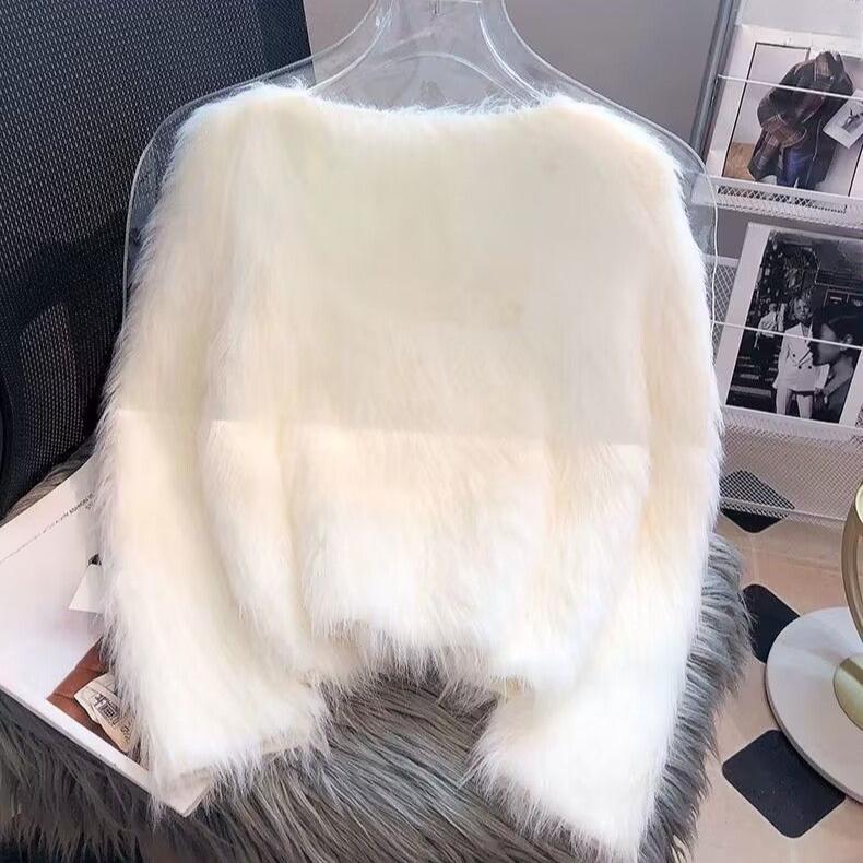 Cozy and Warm Autumn/Winter Short Cardigan with Mink Cashmere and Knit for Women