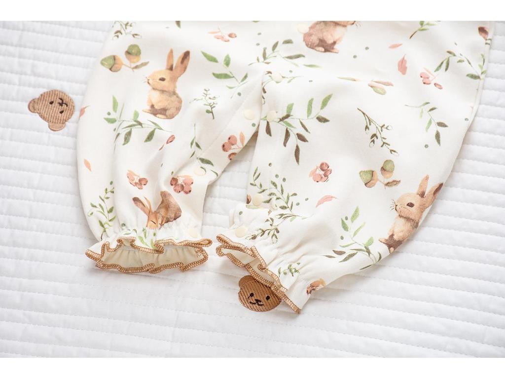 Spring & Autumn Baby Princess Oil Painting Bunny Romper & Lace Hat Set - Cotton & Peter Pan Collar