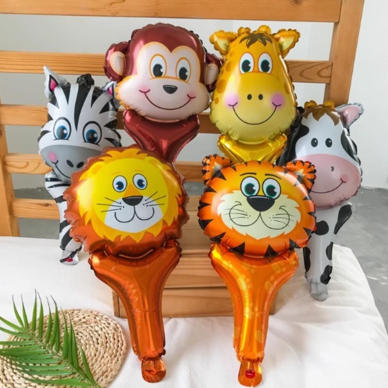 

Six animal-themed aluminum film balloons holding sticks, including lions, tigers and other animals, are suitable for parties and animal-themed parties