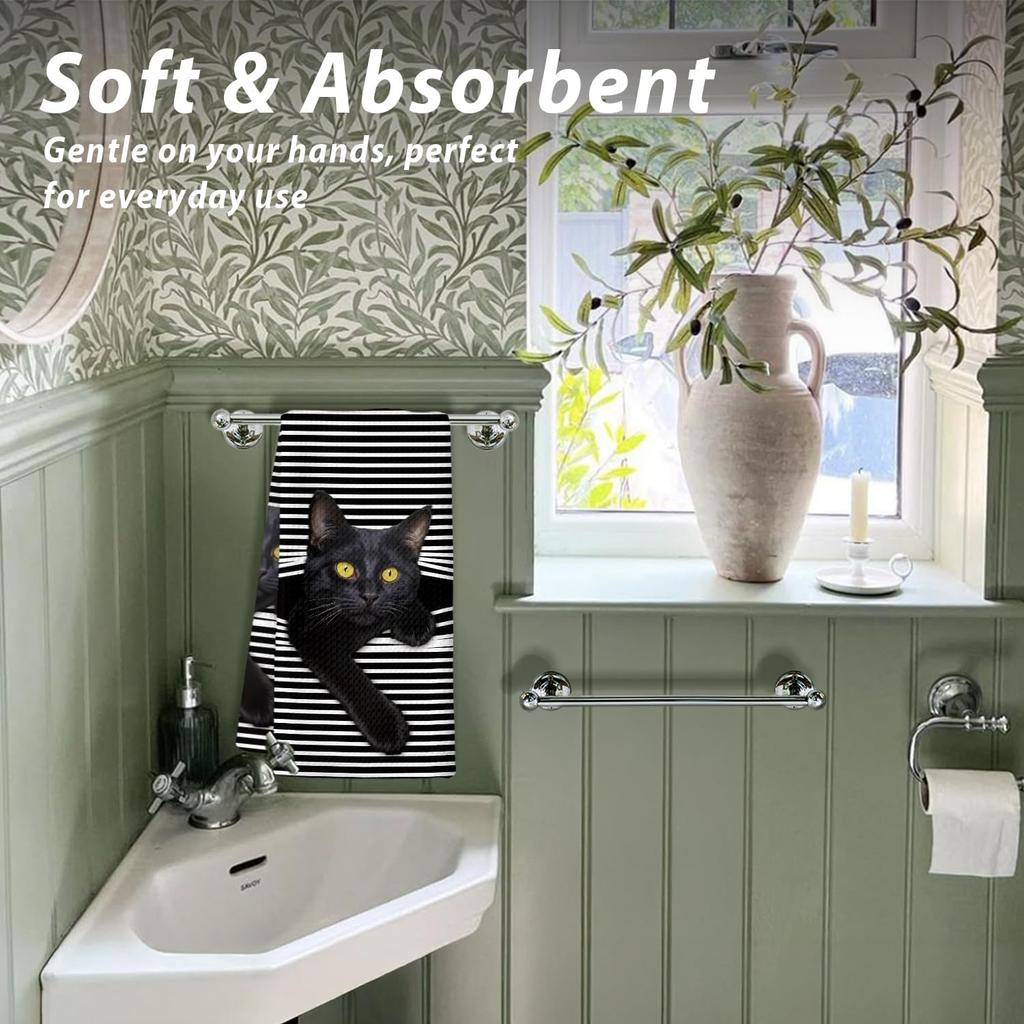 Black Cat Kitchen Dish Towels, Cat Lovers Mom Dad Lady Gifts Decorative Hand Towels for Bathroom Kitchen, Pet Lover Gifts, 16x24 Inch