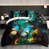 3Pcs Luxurious Teal And Golden Butterfly Bedding Set Including A Duvet Cover Designed For An Elegant Butterfly-Themed