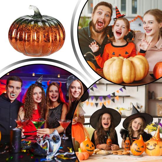 Glass Pumpkin Light Battery Powered LED Light-up Pumpkin Lantern for Halloween Fall Thanksgiving Desk Decor