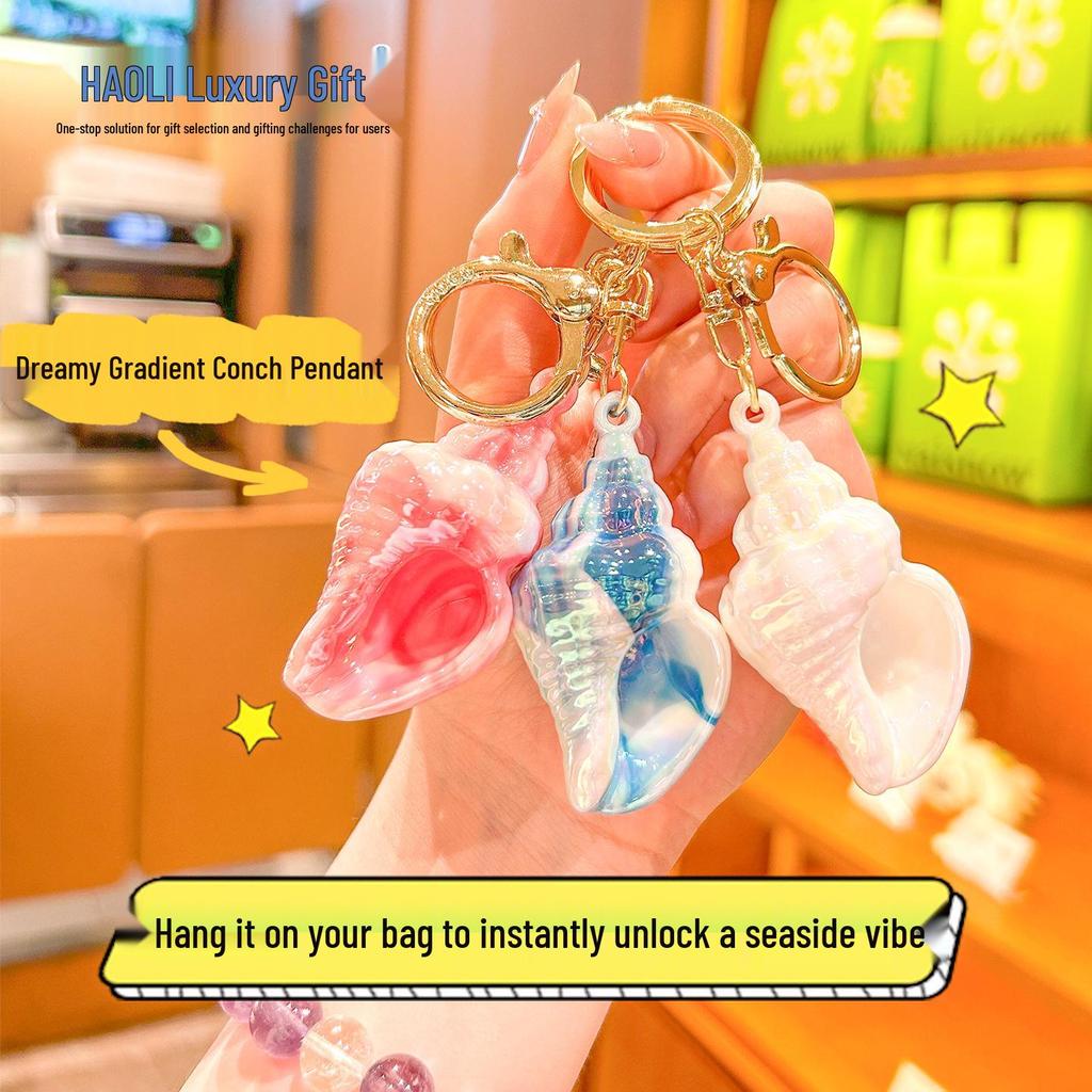 Acrylic Colorful Spiral Conch Shell Keychain Pendant