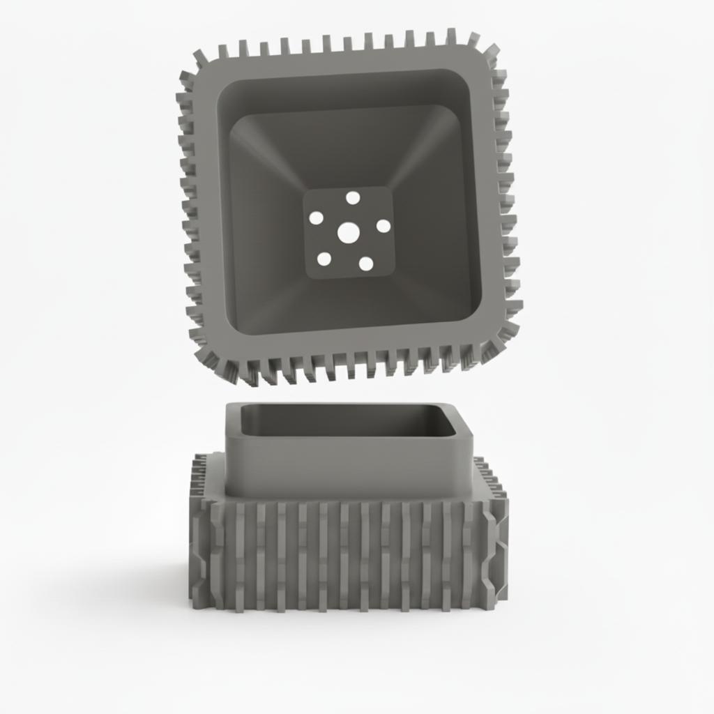 Modern Gray Flowerpot with Drainage and Geometric Cover