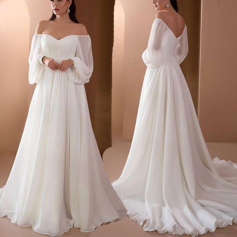 Women's off-the-Shoulder Formal Dress Silm Pure Color Long Dress Women Sexy Party Meeting Dress