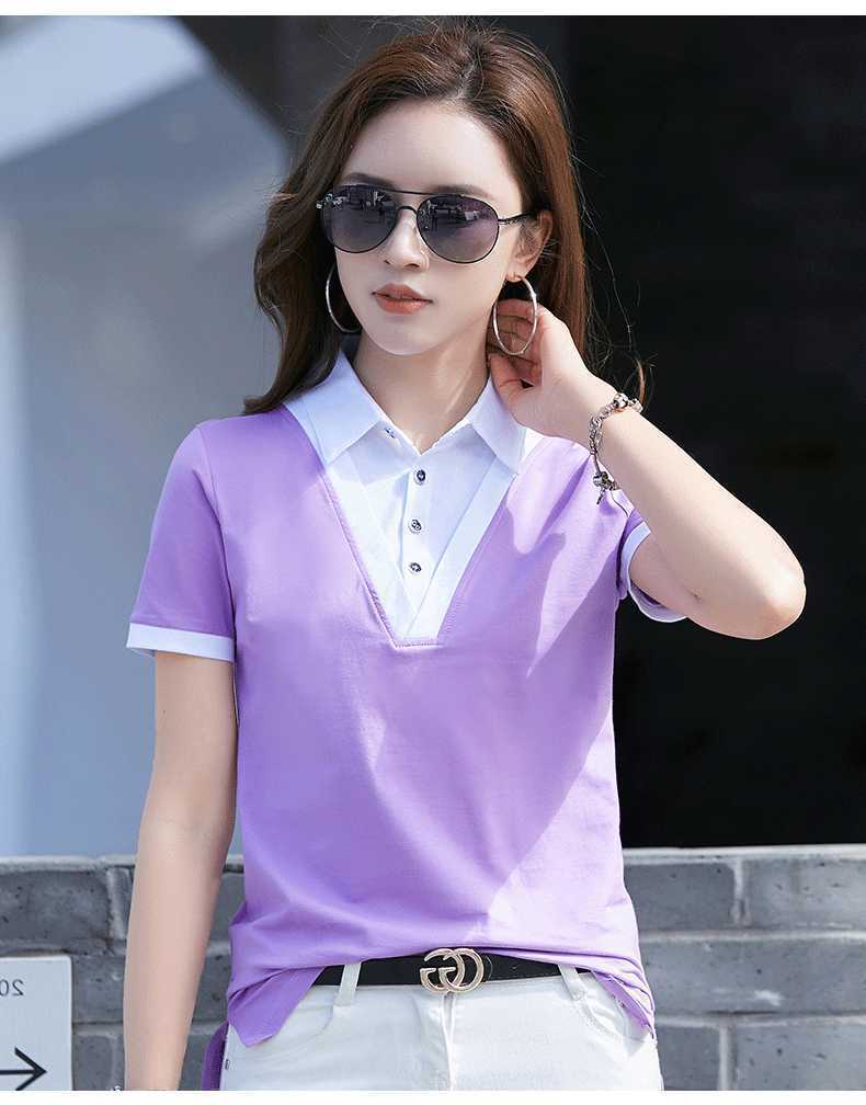 Fake two-piece bottoming shirt femininity polo collar short-sleeved top women's t-shirt