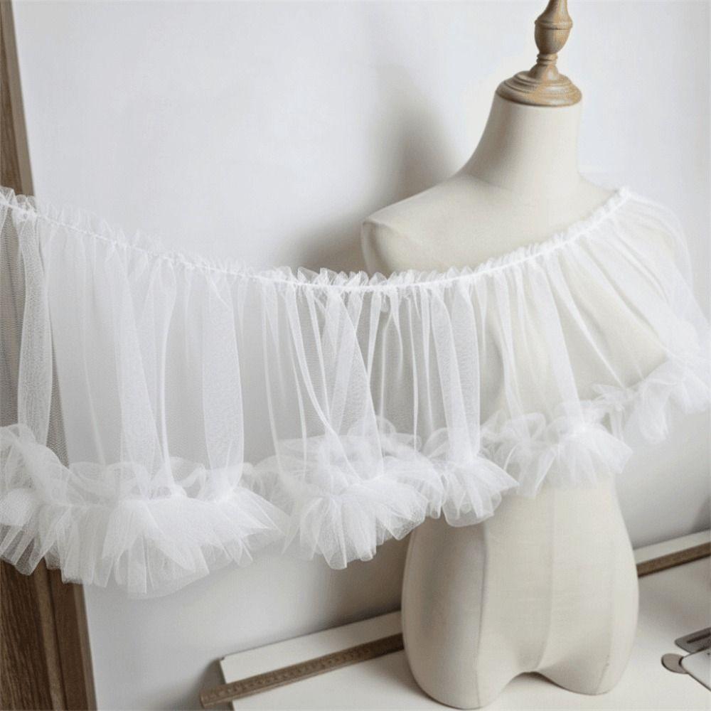 Multicolor Fringed Mesh Ribbon 15X90cm Size Ruffle Trim Pleated Fold Tulle  DIY Sewing Crafting