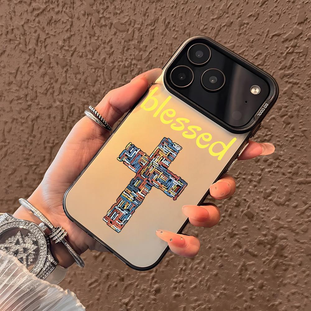 Fashion God Cross Phone Case For iPhone 17 16 15 14 13 12 11 Pro Max Air Matte Laser Aurora Shockproof Funda