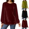 Damen Langarm Samt Oberteile Rundhals Lässig Locker Velours Blusen
