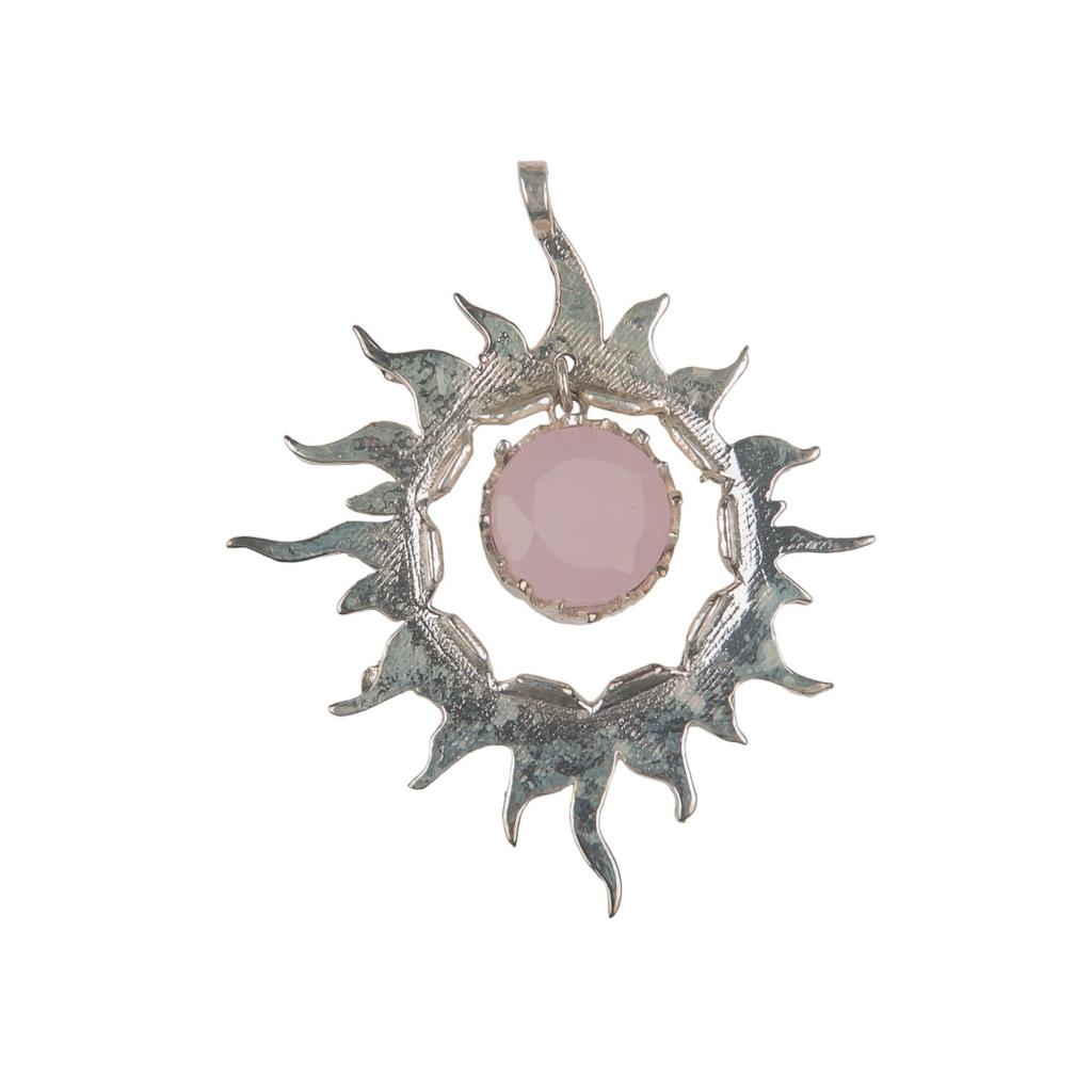 925 Solid Silver Multi Gemstone Sun Health Benefits Unisex Jewelry Pendant 1.76" CP-18