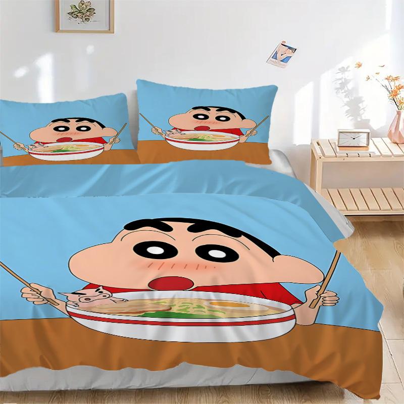 Crayon Shinchan Noodles Print 3Pcs Bedding Setduvet Cover With 2 Bedropillowcase Home Birthday Gift