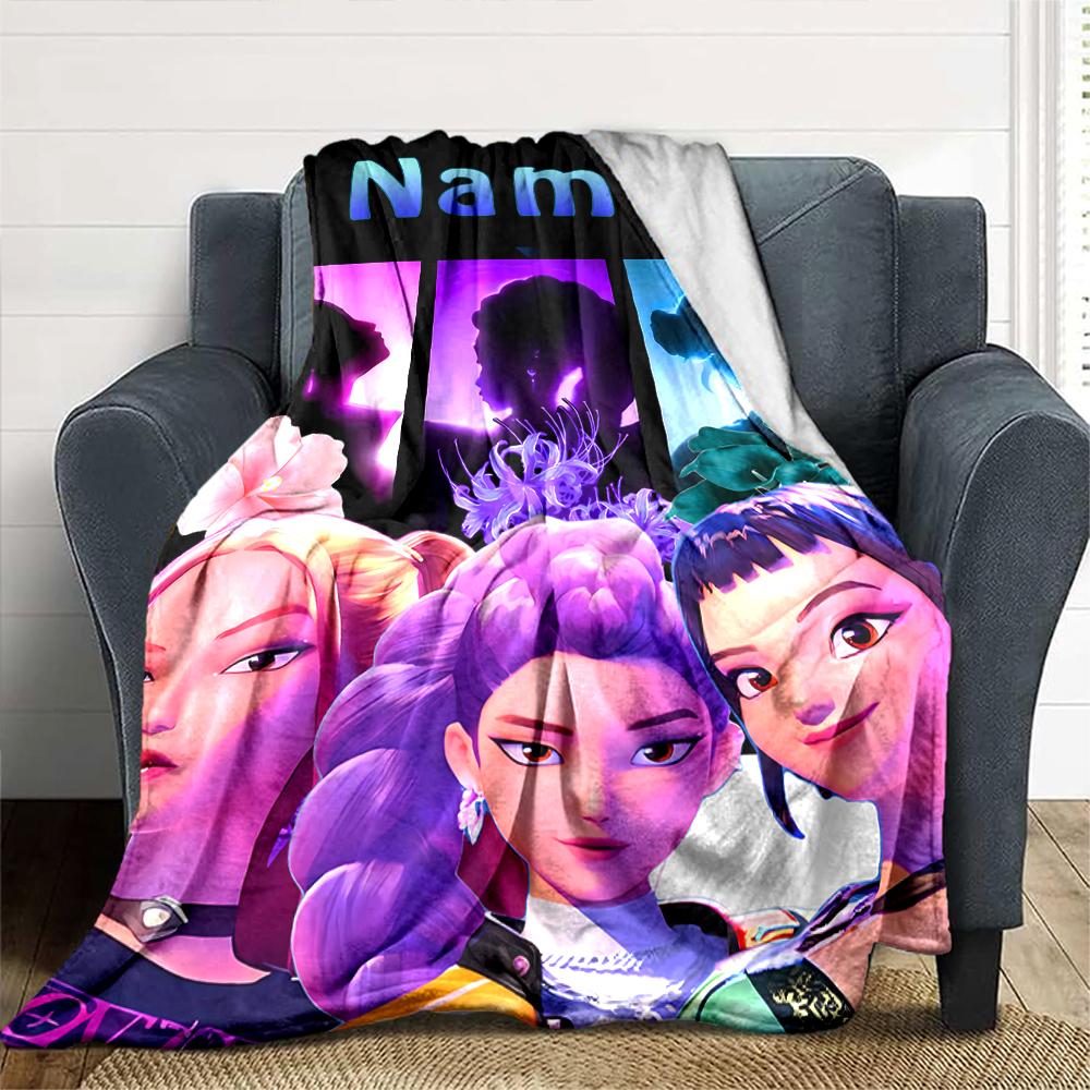 Customiz Name Personality Kpop Demon Hunters Blanket Soft &Warm Sofa Office Bed Travel Lunch Break Blanket, Gift Suitable All Seasons