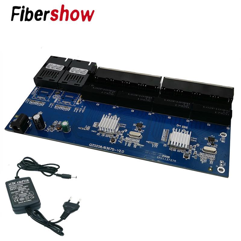 Gigabit Ethernet switch Fiber Optical Media Converter PCBA 8 RJ45 UTP and 2 SC fiber Port 10/100/1000M Board PCB