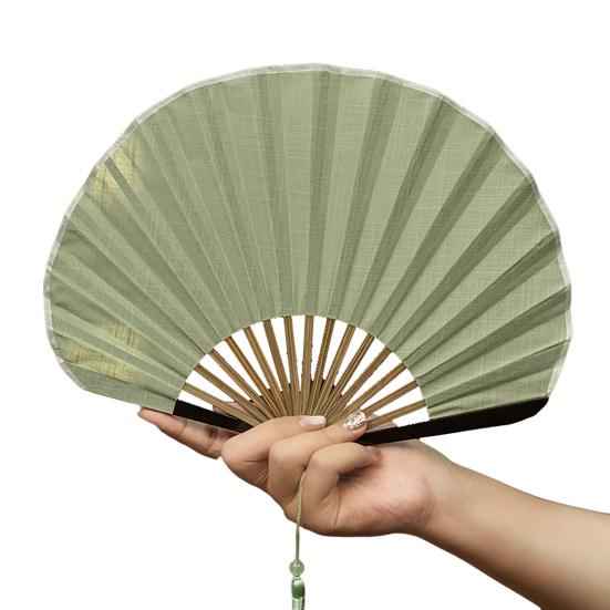 Vintage Baumwoll-Faltfächer Muschelform Bambusrippen Handfächer Tragbarer Sommer-Stofffächer Dekoration Partyzubehör