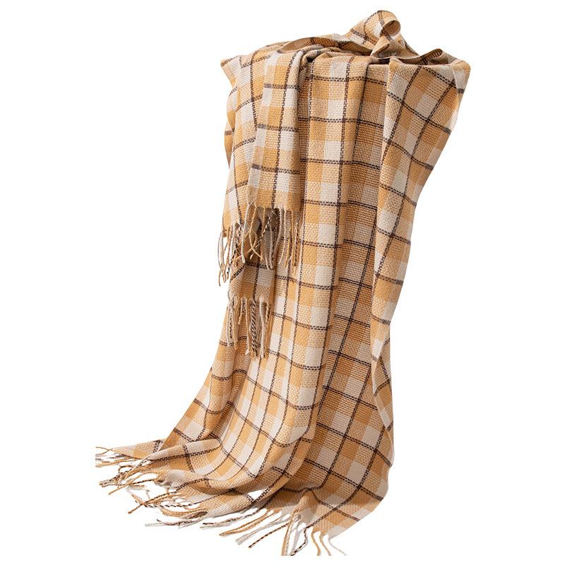 Retro Maillard Scarf for Women High End Versatile  Warm  Thickened Korean Style Atmosphere  Winter Couple Plaid Scarf