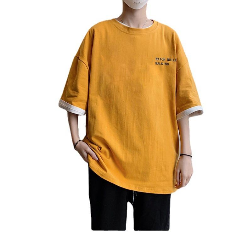 Trendy 2021 Summer Short-Sleeved T-Shirt for Middle School Boys - Loose Fit, Big Size, College Style