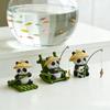 Resin Fishing Panda Outdoor Statues Bamboo Hat Adorable Animal Bonsai Pond Aquarium Tabletop Home Room Bedroom Decor Gift