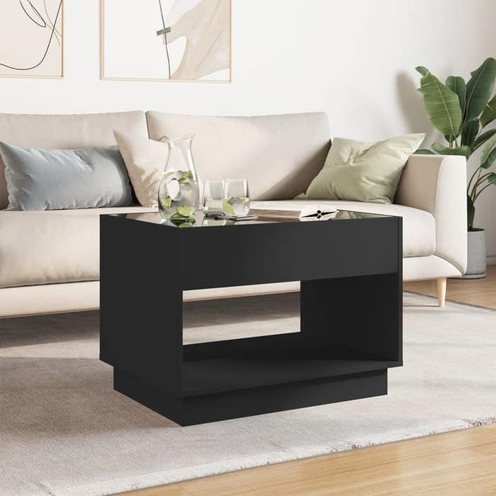 VidaXL Table basse avec LED infini noir 70x50x50 cm, table d'appoint, table de salon, table latérale, bout de canapé, table 847659
