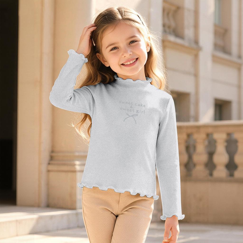 Girls' Fashion High Neck Long Sleeve Top for Casual Everyday Wear