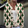 Damen Strickjacke mit 3D-Weihnachtsdruck, einreihig, Rundhalsausschnitt, lange Ärmel, Pullovermantel für die Ferien, Schule und den Weg zur Arbeit