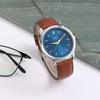 BUREI Men's Analog Quartz Watch with Waterproof Brown Leather Strap, Silver, Stylish Business Watch, Lightweight, Easy To Read, Simple Design,