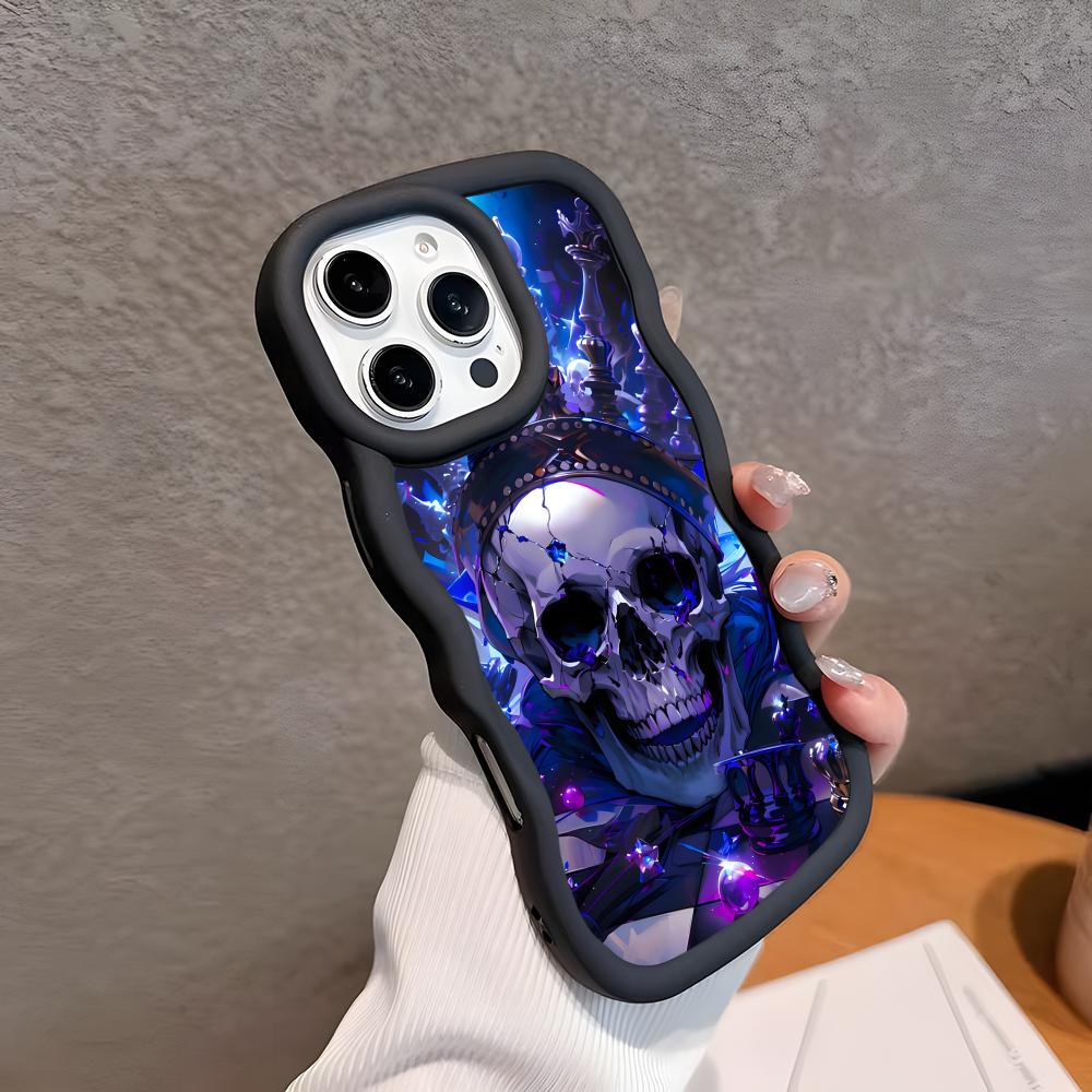 

Luxury Silver Skull Mobile Phone Case for iPhone 17 16 15 14 13 12 11 Air Pro Max Plus Wavy Edge TPU Colorful Cover Cover Luxury iPhone 12 Pro Max