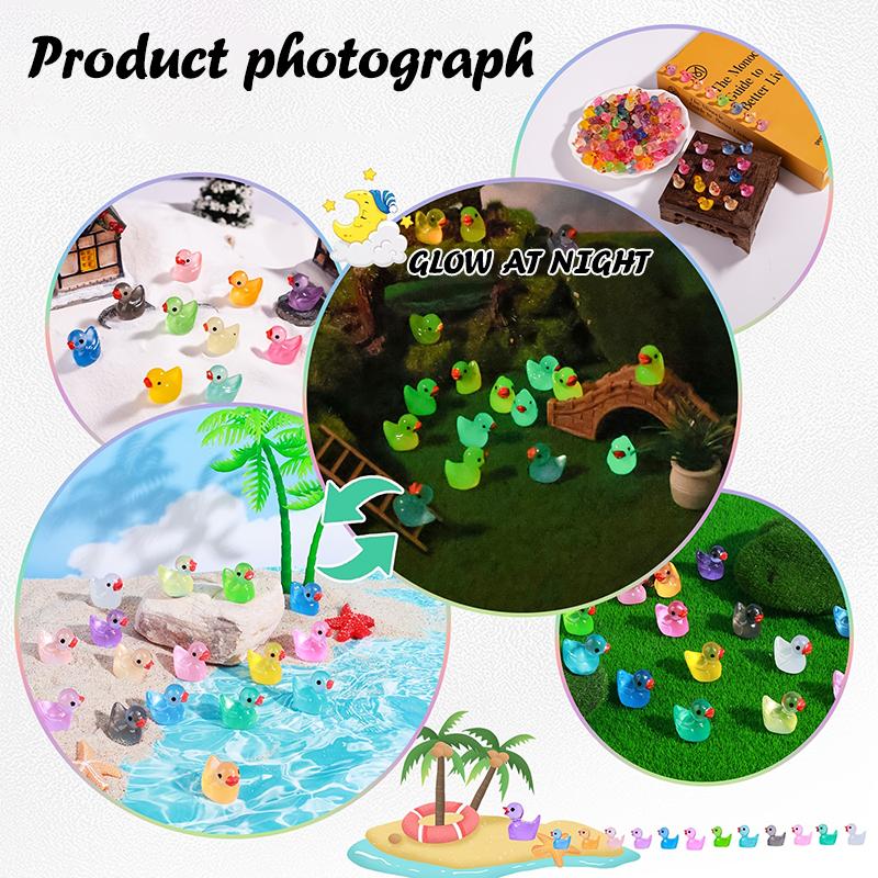 50/100Pcs Mini Ducks Glitter Resin Ducks Mini Resin Animals Figures To Hide Glow In The Dark Tiny Duck Figures
