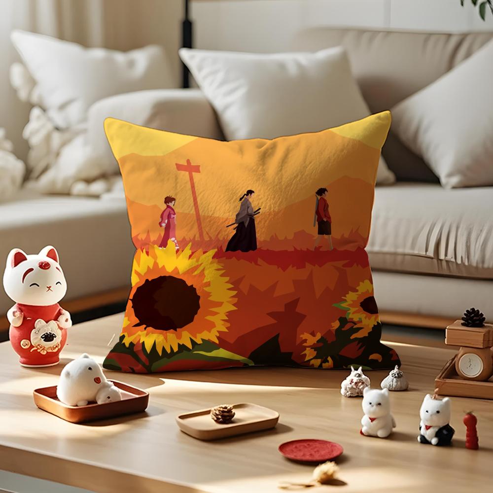 Anime Samurai Champloo Cushion Cover Anti-dustmite Pillowcase Invisible Zipper Silky Short Plush Sofa Cushion Cover