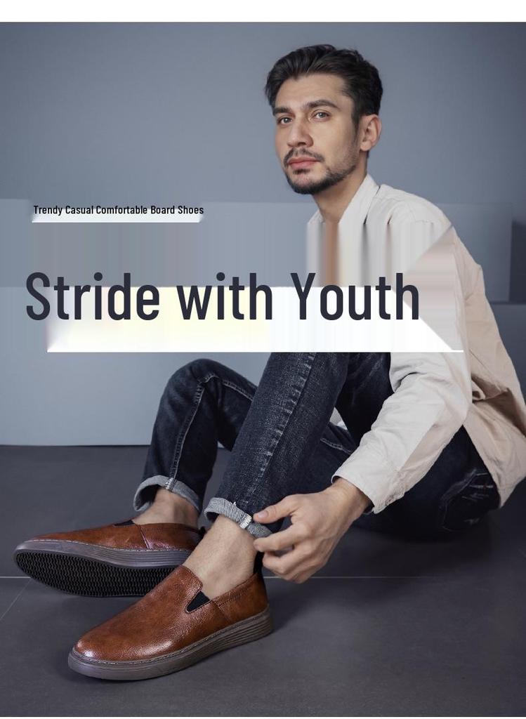 Autumn Men's Burnished Casual Slip-On Shoes - Breathable, Lightweight, Flat Board Shoes for Daily Wear