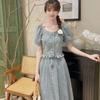 Women's Summer Retro Slimming A-line Denim Skirt and Short-sleeved Top Set