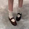 Sheepskin Version~ Leather Round Head One Word with Ballet Shoes Women's Soft-soled Mary Jane Single Shoes Flat-soled Small Leather Shoes Laden Shoes