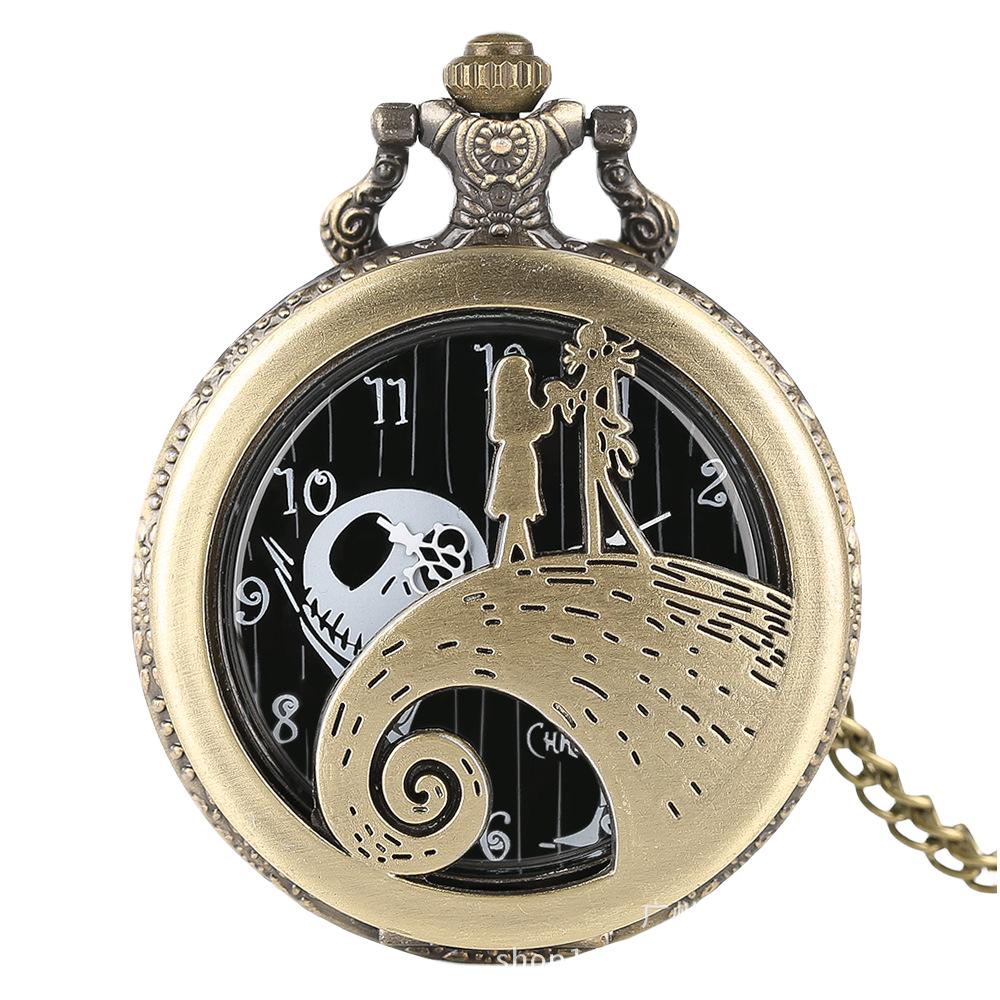 Vintage Bronze Pocket Watch Box Set Men's Quartz Movement Stainless Steel Case the Nightmare Christmas Inspired Birthday Gifts