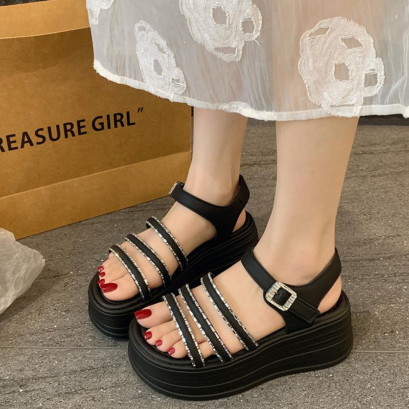 Platform Sandals Summer New Fashion Versatile One-word Buckle Type with Cool Slippers Exquisite Slippers