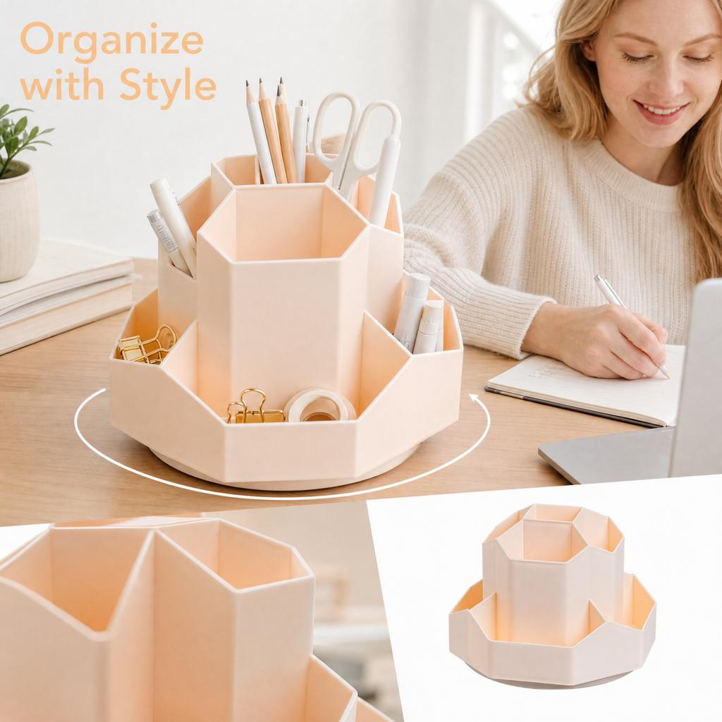 Large Capacity Plastic Rotating Pencil Holder for Pens and Desk Organization